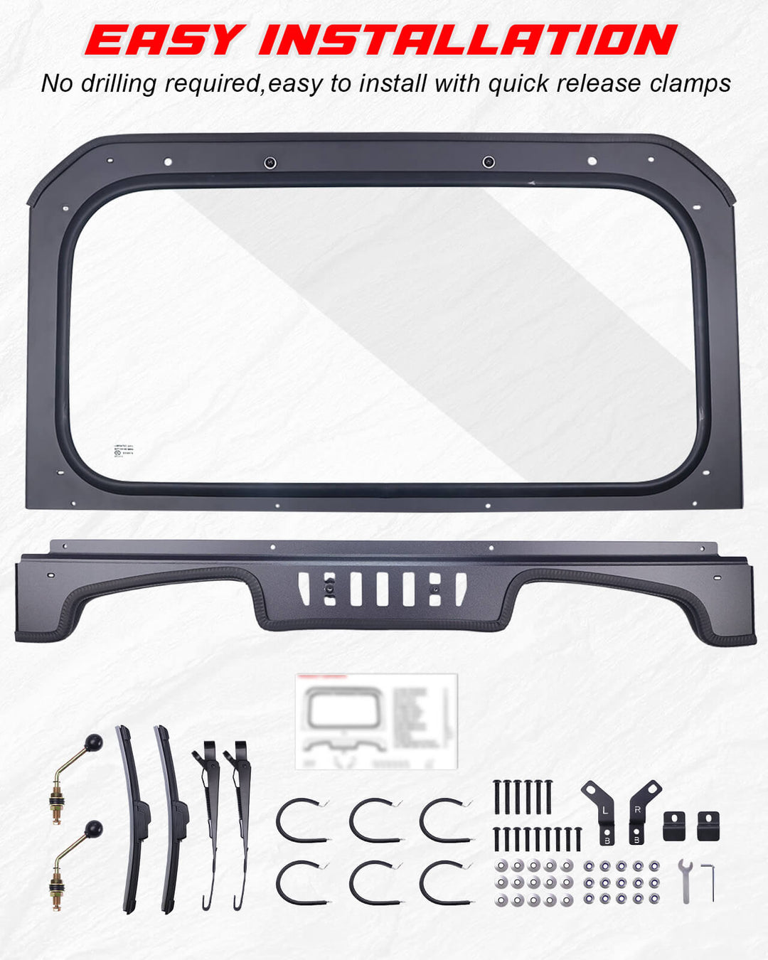 Easy to install 2019-2023 Polaris RZR XP 1000 glass windshield