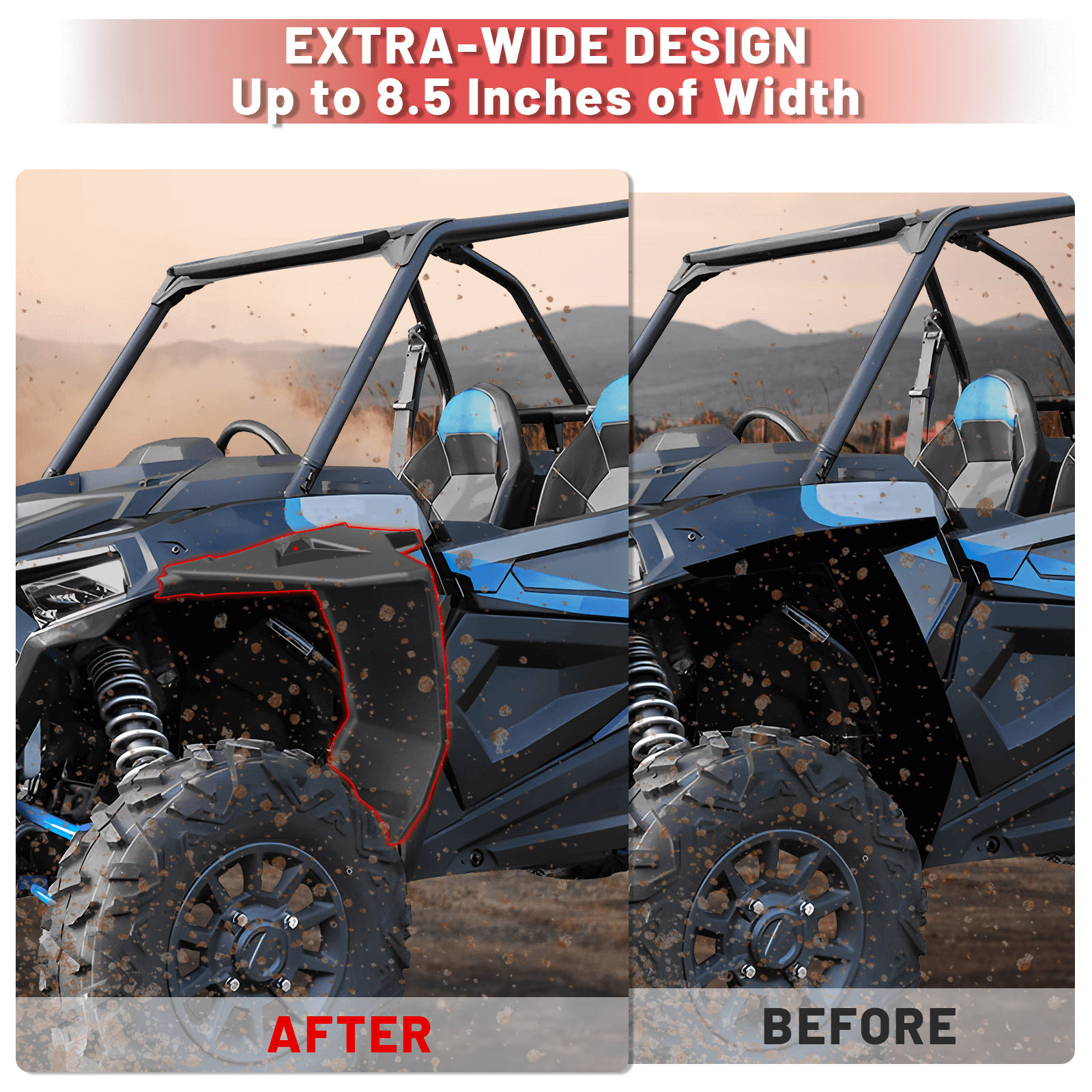 extra-wide design of rzr xp 1000 mud flaps