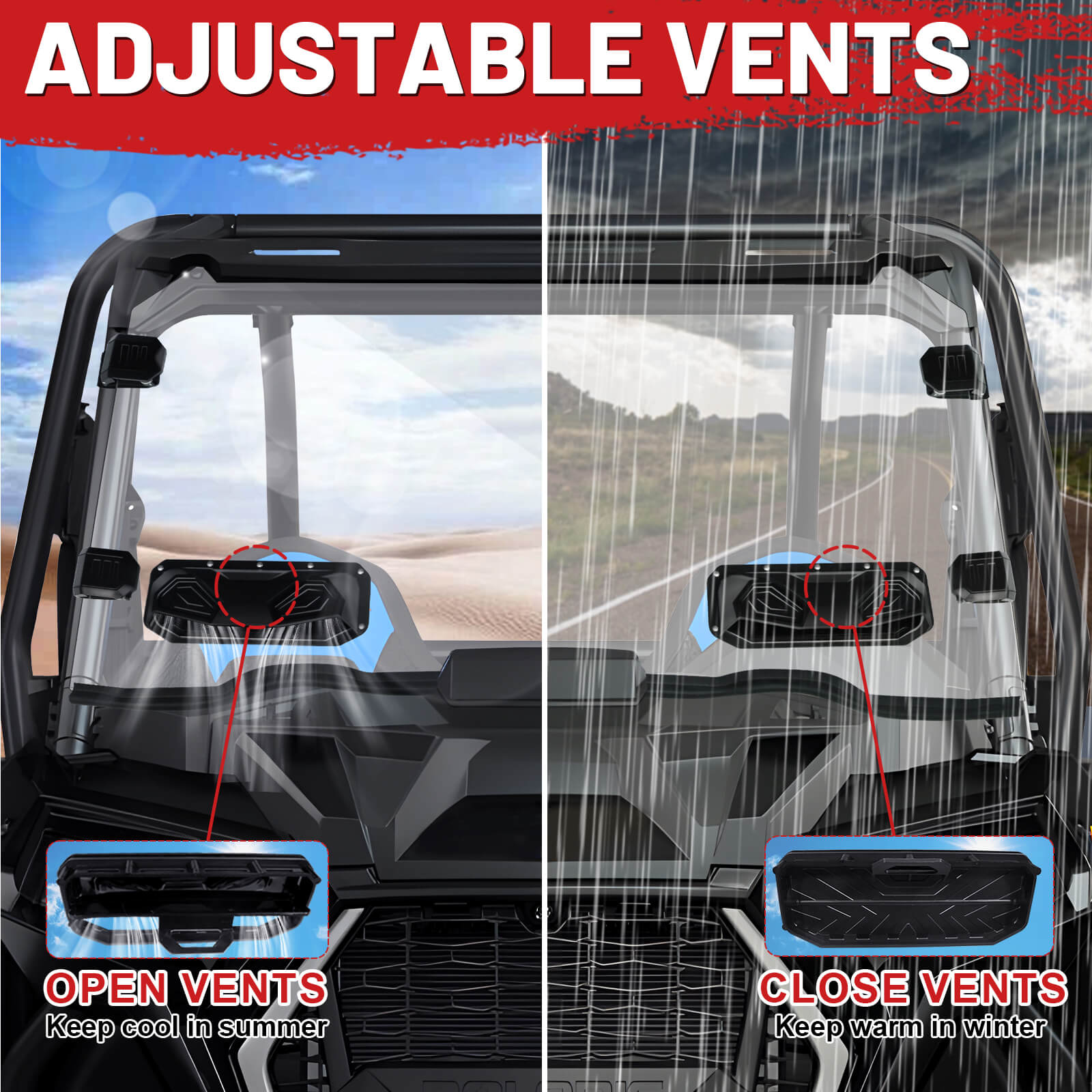adjustable vents of 2014-2018 rzr xp turbo windshield