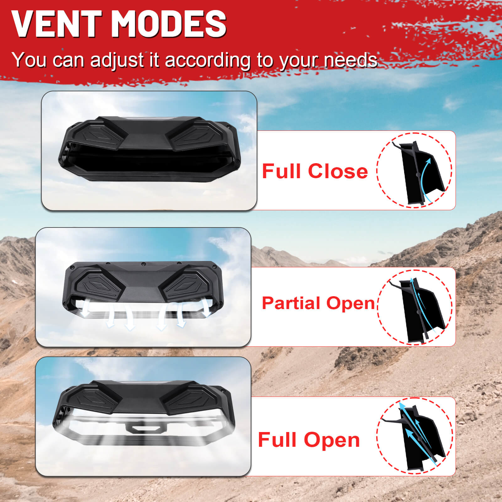 rzr xp turbo windshield vent  modes