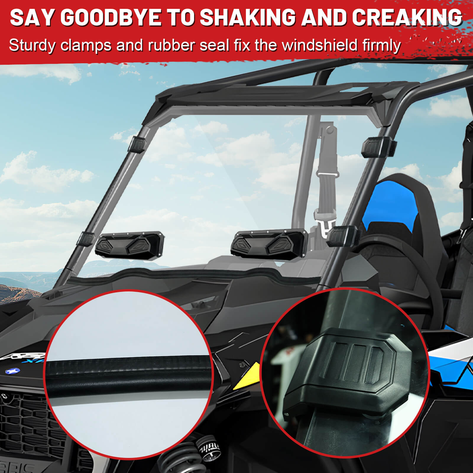 rzr xp 1000 vented windshield sturdy clamps and rubber seals