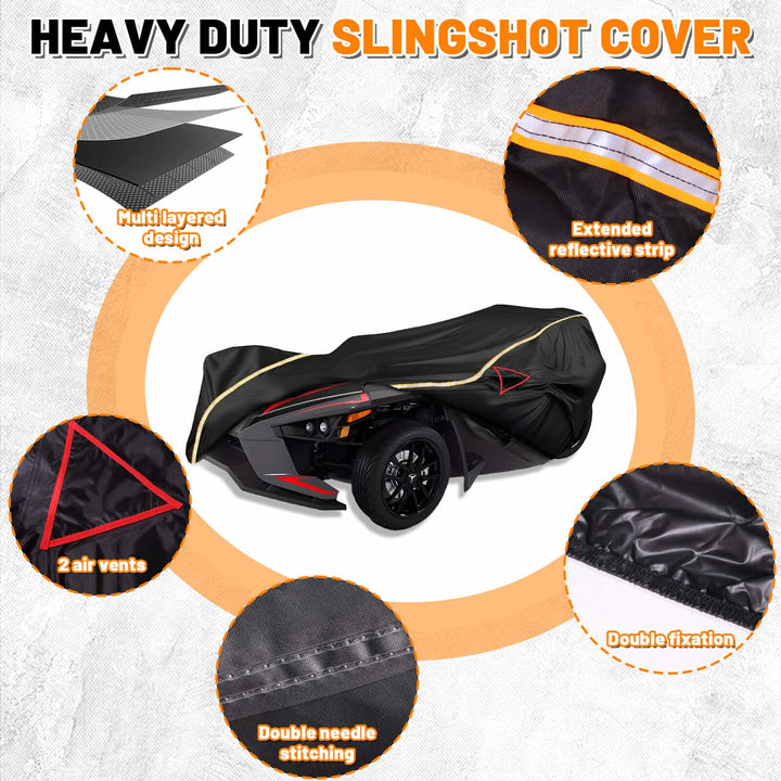 Heavy-duty slingshot cover with features highlighted 