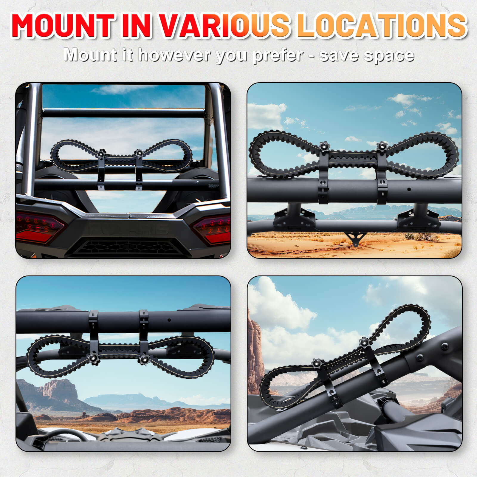 drive belt holder mount in various locations