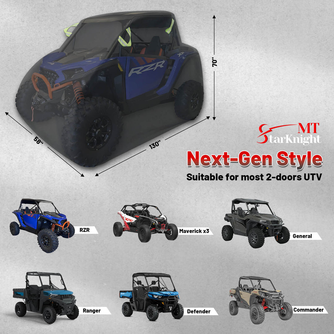 UTV cover with dimensions and compatibility with various UTV models