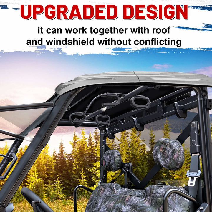overhaed utv gun rack compatibility with roof and windshield.