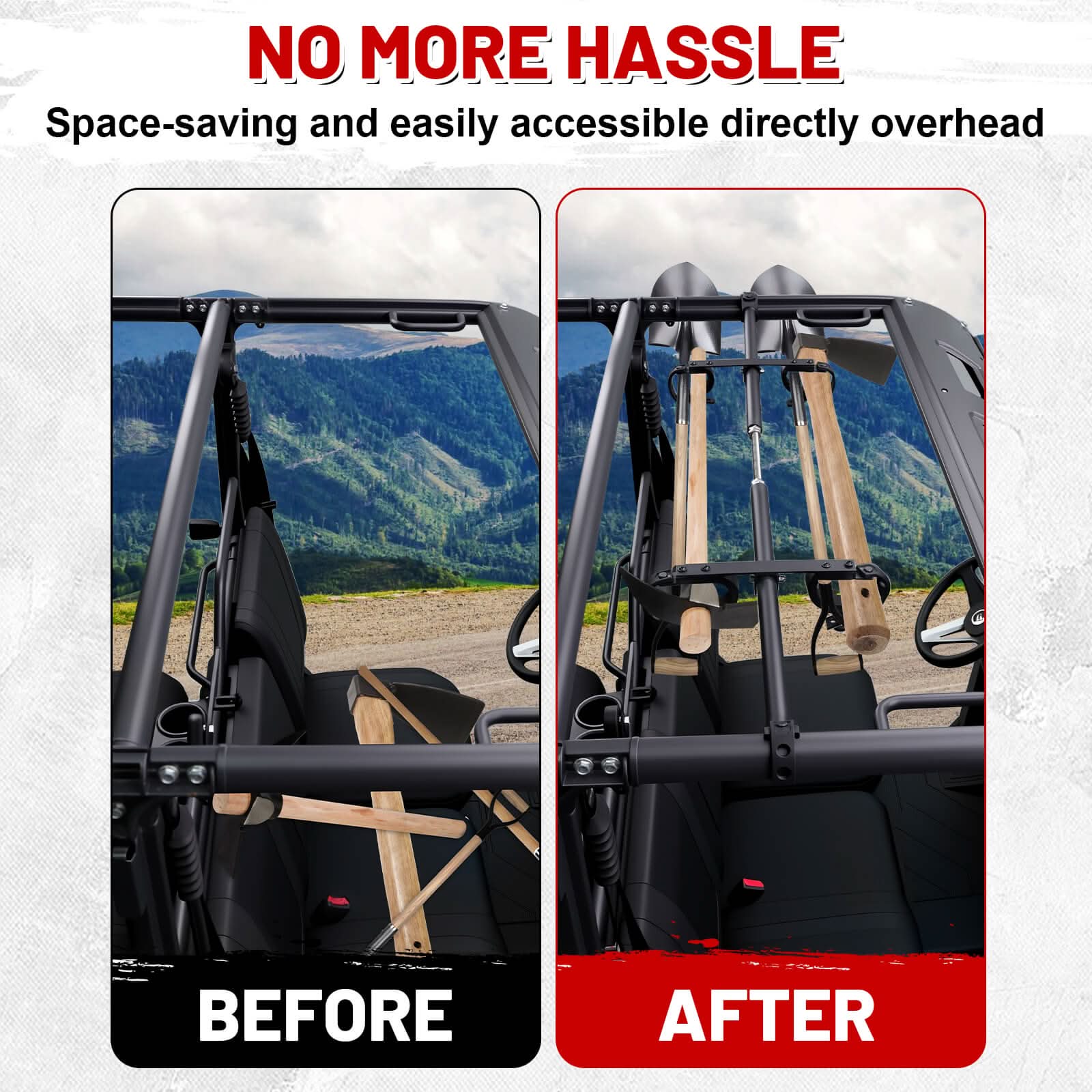 Before and after comparison of install utv gun rack
