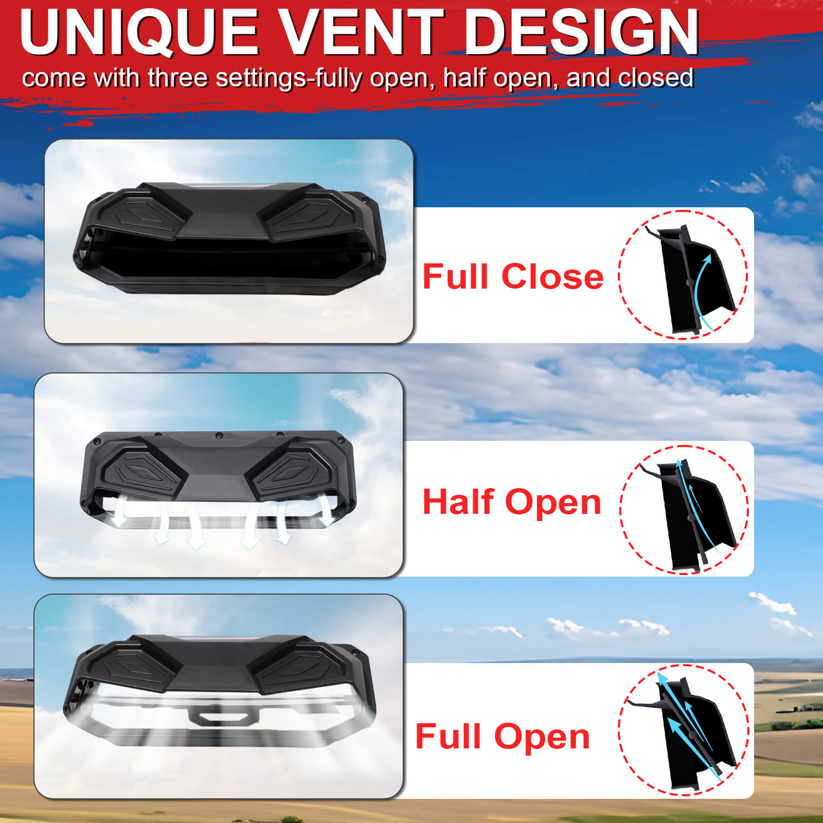 unique vent design of rhino 700 windshield