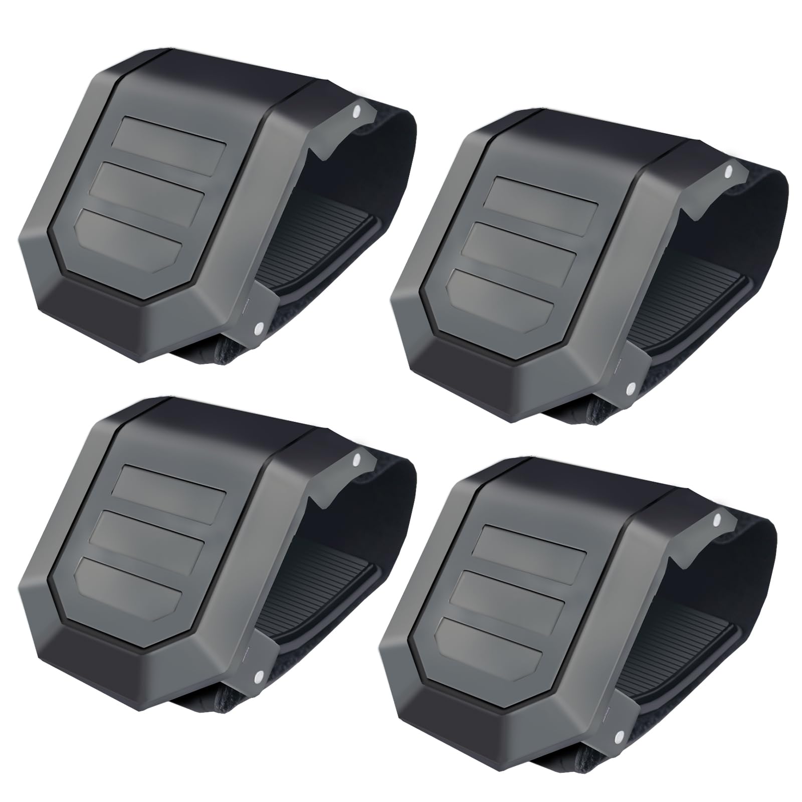 Set of four durable black and gray UTV windshield clamps for stable, vibration-free mounting