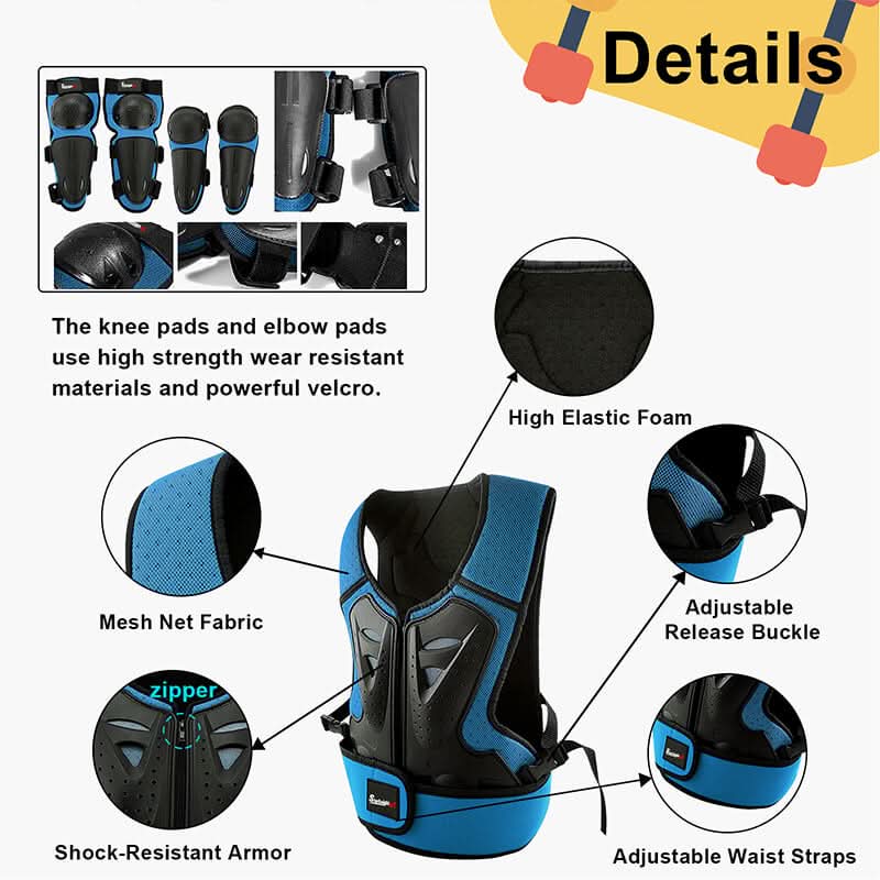 details of the blue kids armor for cycling